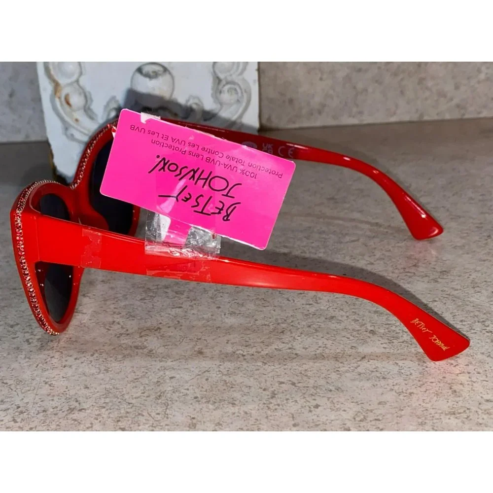 NWT Betsey Johnson Women's Fashionista Cat Eye Sunglasses Red Jeweled